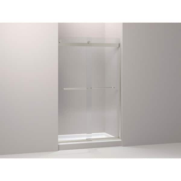 KOHLER Levity 44-48 in.W x 74 in. H Semi-Frameless Sliding Shower Door in Nickel with Towel Bar Frosted Glass KOHLER Levity 44-48 in.W x 74 in. H Semi-Frameless Sliding Shower Door in Nickel with Towel Bar Frosted Glass