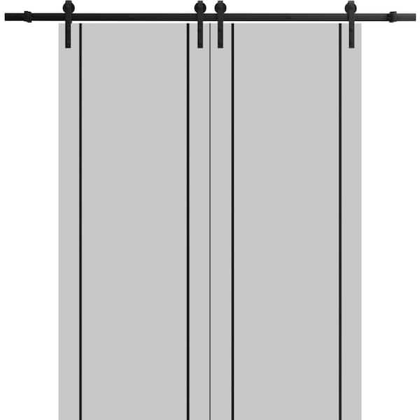 18 in. x 96 in. 2 Panel Matte Grey Solid Wood with Honeycomb Sliding Barn Door with Hardware Kit