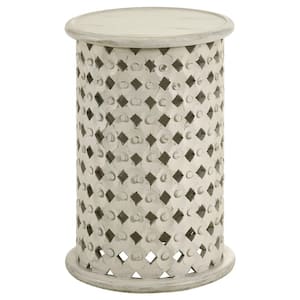 Krish White Washed 16 in. Wood Round Accent Table