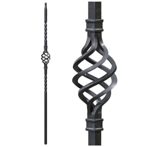 EVERMARK Stair Parts 44 in. x 1/2 in. Vintage Nickel Single Basket Iron Baluster for Stair Remodel