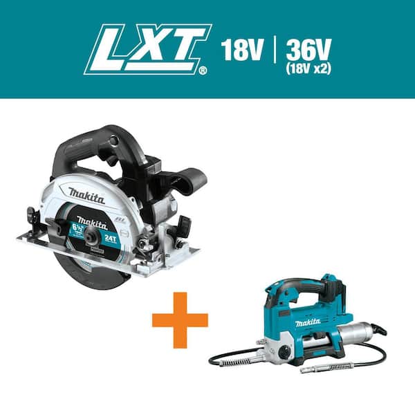 Makita 18V 6-1/2 in. LXT Sub-Compact Lithium-Ion Brushless Cordless Circular Saw with bonus 18V LXT Lithium-Ion Grease Gun