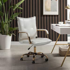 Lundgren White Faux Leather Ergonomic Task Chair with Padded Arms with Adjustable Height