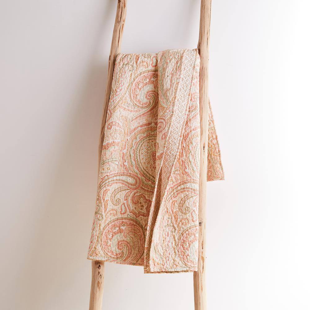 Spruce Coral Paisley Reversible Cotton Quilted Throw