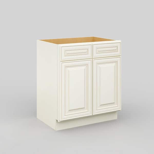 Hausvita 30 in. W x 21 in. D x 34.5 in. H in Cameo White Plywood Ready to Assemble Floor Vanity Sink Base Kitchen Cabinet