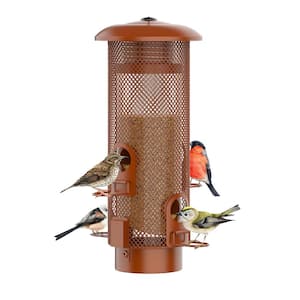 Weatherproof Red Metal Squirrel Guard Hanging Wild Bird Seed Feeder - 2 lbs. (1-Pack)