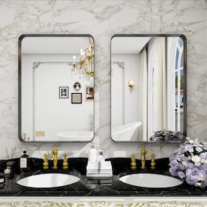 24 in. W x 36 in. H Rectangular Modern Aluminum Framed Rounded Black Wall Mirror