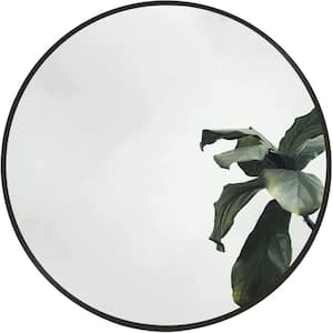 16 in. H x 16 in. W Sleek Round Black Aluminium Alloy Framed Mirror, Wall Mounted Vanity Mirror