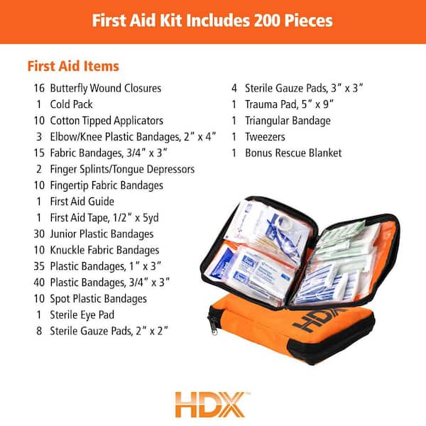HDX Zipper Pouch 200 Piece First Aid Kit 52420 - The Home Depot