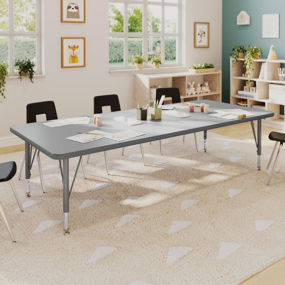 Wren Adjustable Gray Top/Silver Frame Rectangle Kids Activity Table with Thermal Laminate Top for 10