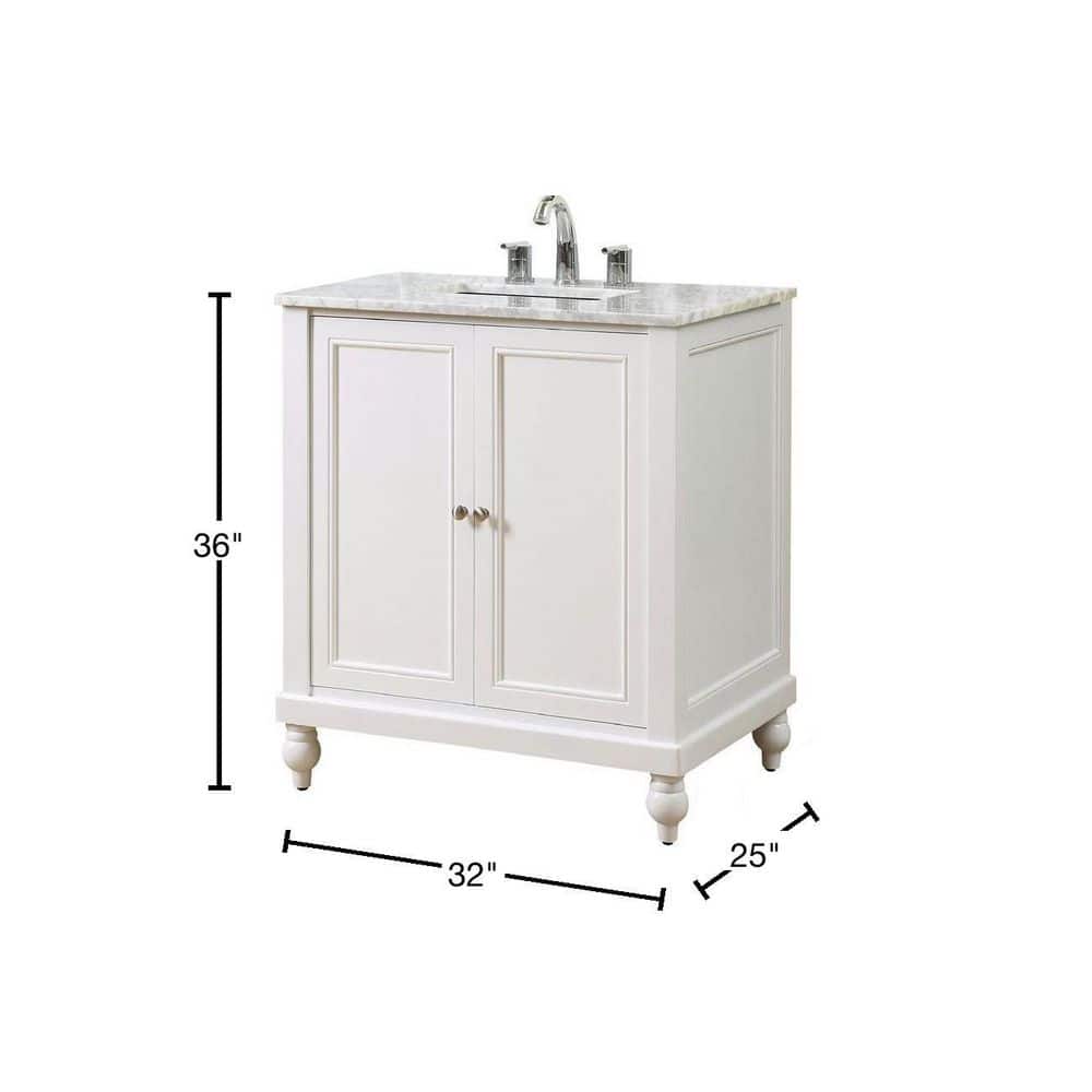 Pearl White 32" Vanity with Carrara Marble Top