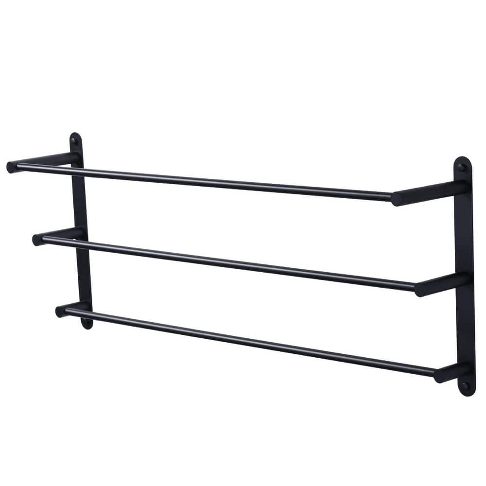 32 in. Stainless Steel Wall Mounted Towel Rack with 3-Bar Towel Holders in Matte Black price history on PriceWatchPro