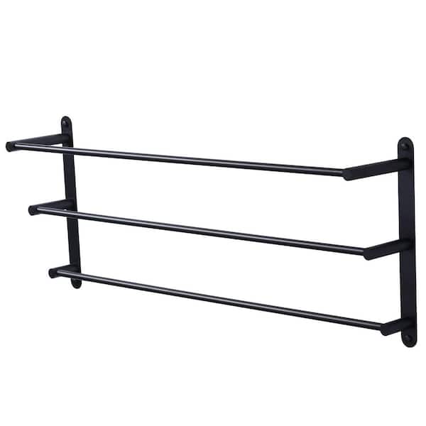 32 in. Stainless Steel Wall Mounted Towel Rack with 3-Bar Towel Holders in Matte Black