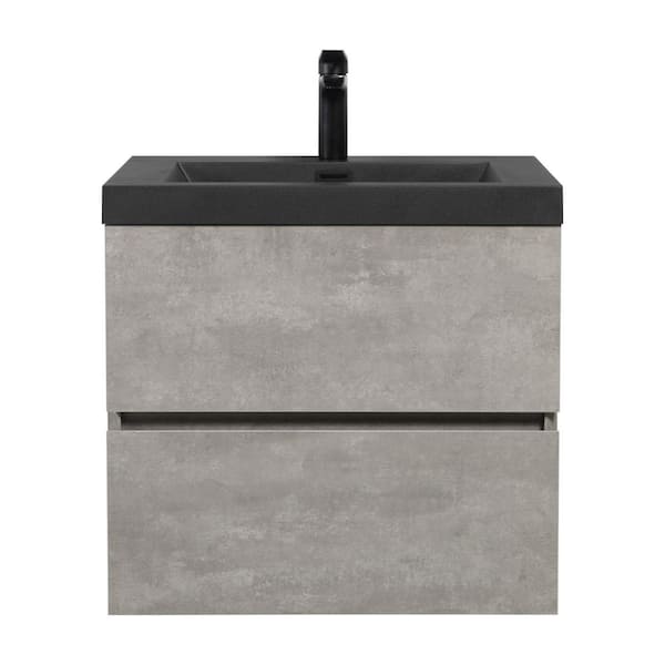 23.62 in. W Wall Mounted Bath Vanity in Gray with Black Quartz Sand Top