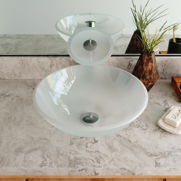 DEERVALLEY Symmetry 16.5 in. White Glass Round Vessel Bathroom Sink