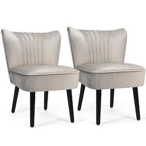 Light Gray Armless Flannel Upholstered Dining Accent Parsons Chairs (2-Piece)