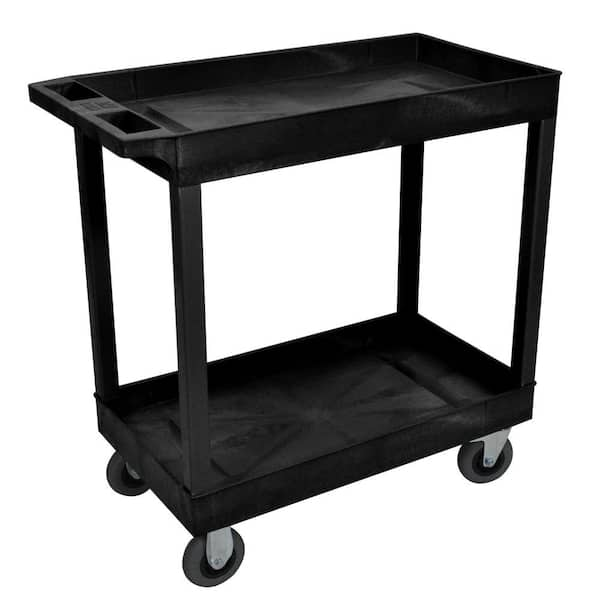 Luxor 18 in. x 32 in. 2-Tub Shelf Plastic Utility Cart with 5 in. Semi ...