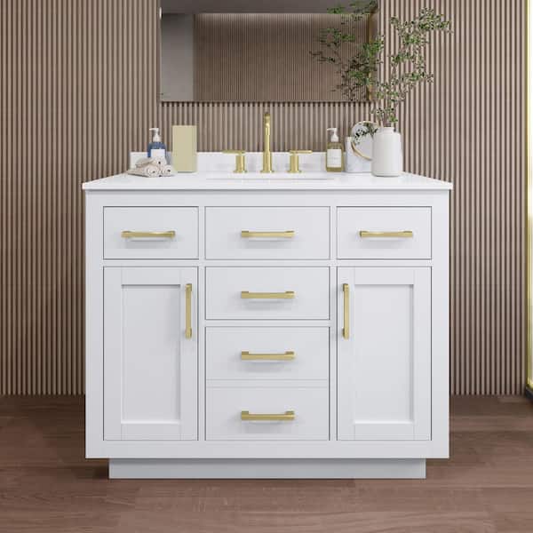 Wyndham Collection Beckett TK 42 in. W x 22 in. D x 35 in. H Single Bath Vanity in White with White Quartz Top