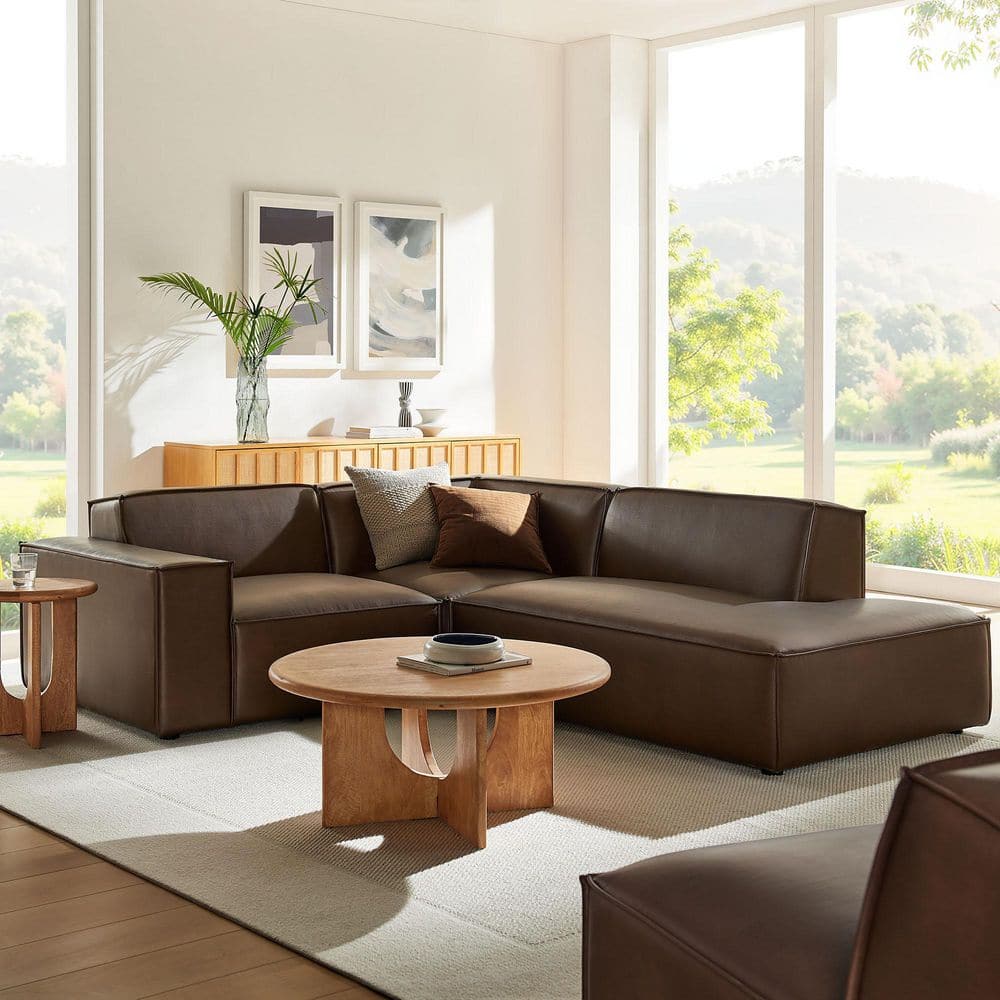 Modway Restore 96.6 in Faux Leather 3-Piece Modular L-Shaped