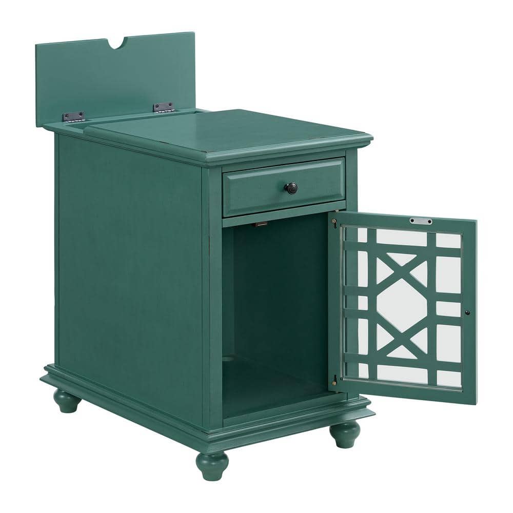 Antique Teal Parisian-Inspired Chairside Table with Power