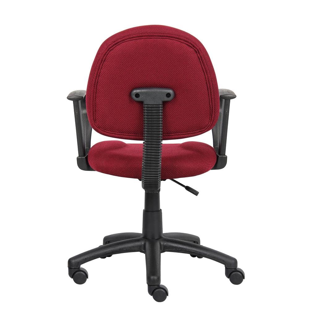 Ergonomic Swivel Task Chair with Fixed Arms in Burgundy Leather
