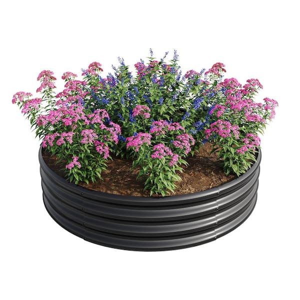 Gilati 47.24 in. x 11.4 in. Black Metal Round Raised Garedn Bed, Outdoor Garden Raised Planter Box