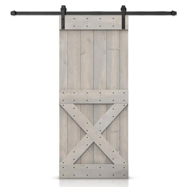 22 in. x 80 in. Mini X Series Silver Gray Stained DIY Wood Interior Sliding Barn Door with Hardware Kit