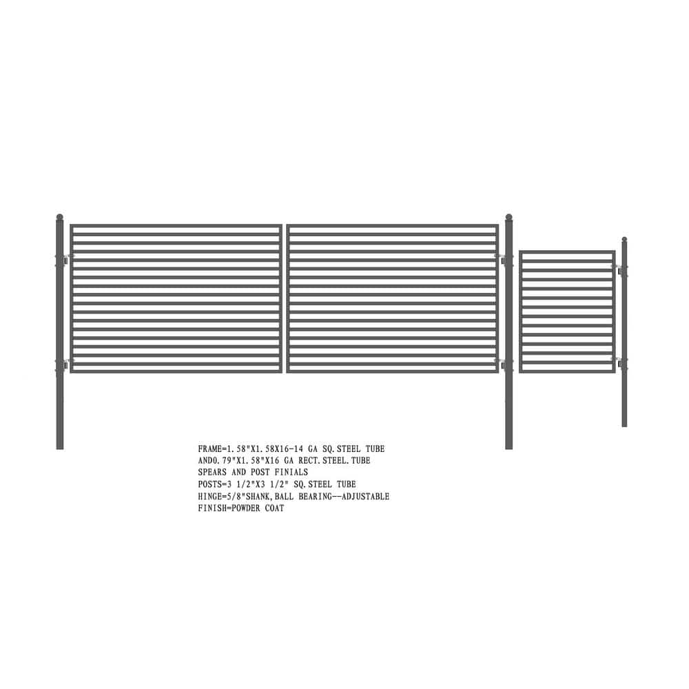 Milan Style Black Steel Dual Swing Driveway Gate with Pedestrian Gate