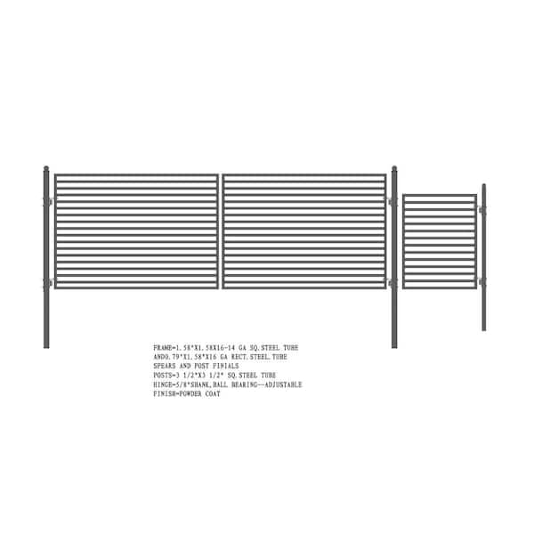 ALEKO 21 ft. x 6 ft. Black Steel Dual Swing Driveway Gate Milan Style 16 ft. with Pedestrian Gate 5 ft. Fence Gate