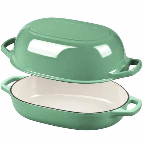 7 qt. Oval Enameled Cast Iron Dutch Oven with Lid in Sage Green for Bread Baking