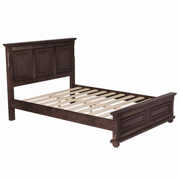Rich Brown Vintage Style Wood Frame Queen Size Platform Bed with Sturdy Pinewood Frame and Legs