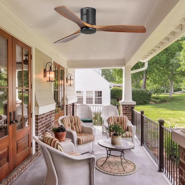 52 in. Indoor/Outdoor Black Wood Ceiling Fan without Light, Remote Control and 6-Speed DC Motor