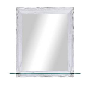 21.5 in. W x 25.5 in. H Rectangle Distressed White Vertical Framed Mirror With Tempered Glass Shelf/Chrome Bracket
