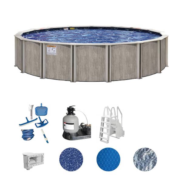 Aspen Wood 30 ft. Round 54 in. Deep Above Ground Deluxe Hard Sided Pool Package