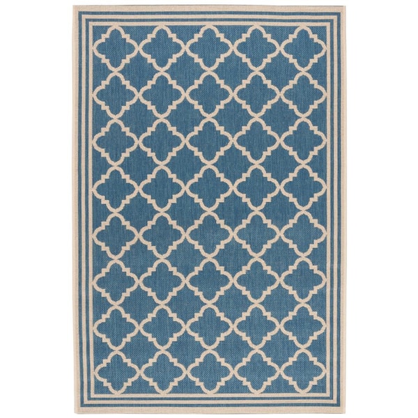 SAFAVIEH Beach House Blue/Cream 4 ft. x 6 ft. Trellis Indoor/Outdoor Patio  Area Rug