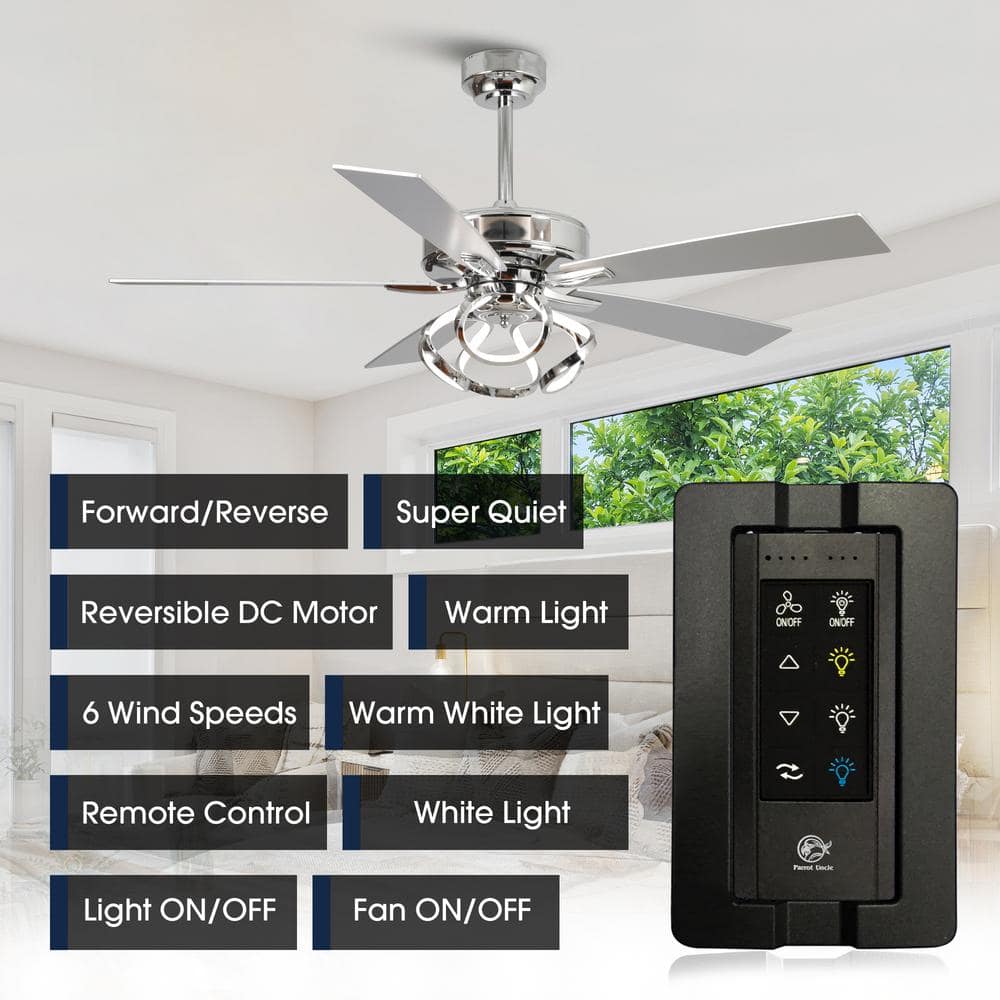 52'' Chrome Ceiling Fan with LED Light and Remote