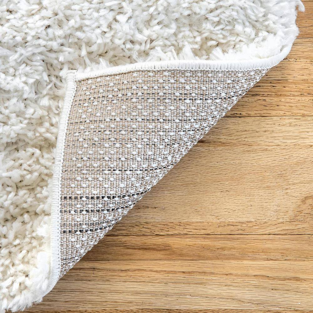 Ivory Solid Shag Reversible Synthetic Runner Rug