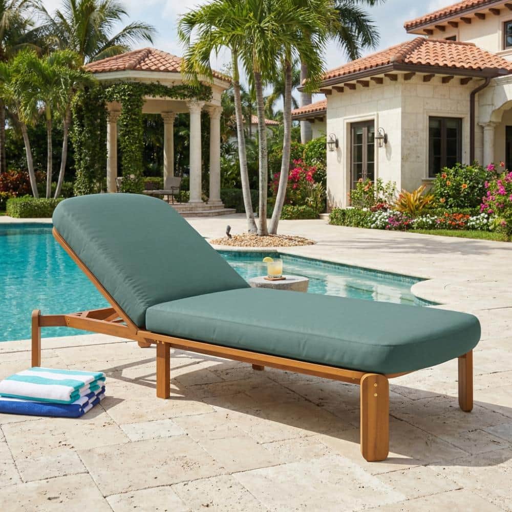 Patio Wood Outdoor Chaise Lounge with Green Cushions with Adjustable Backrest price history on PriceWatchPro