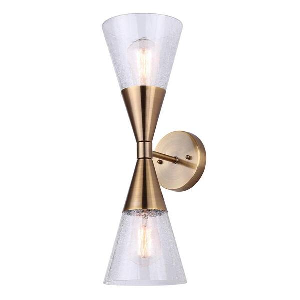 CANARM Lillian 2-Light Gold Wall Sconce with Crackle Glass Shade