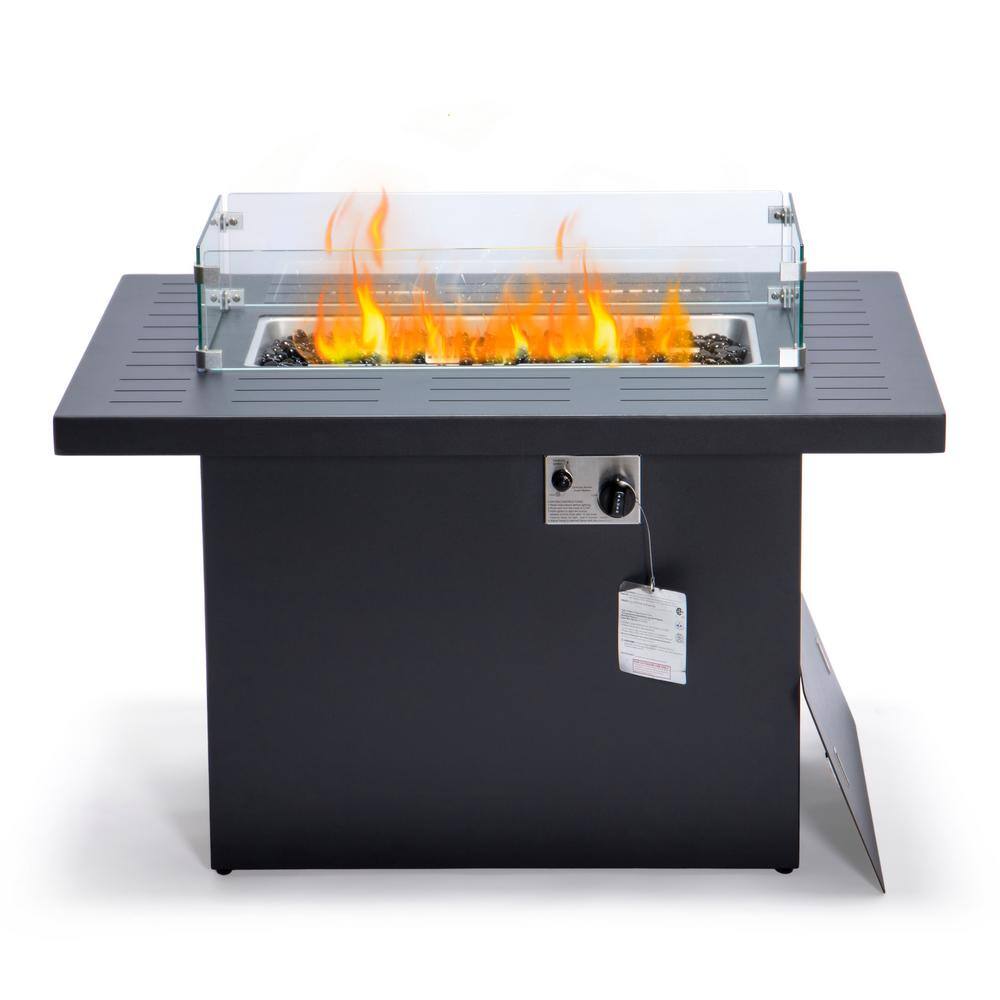 Chelsea Black Aluminum Gas Fire Pit Table with Glass Shield