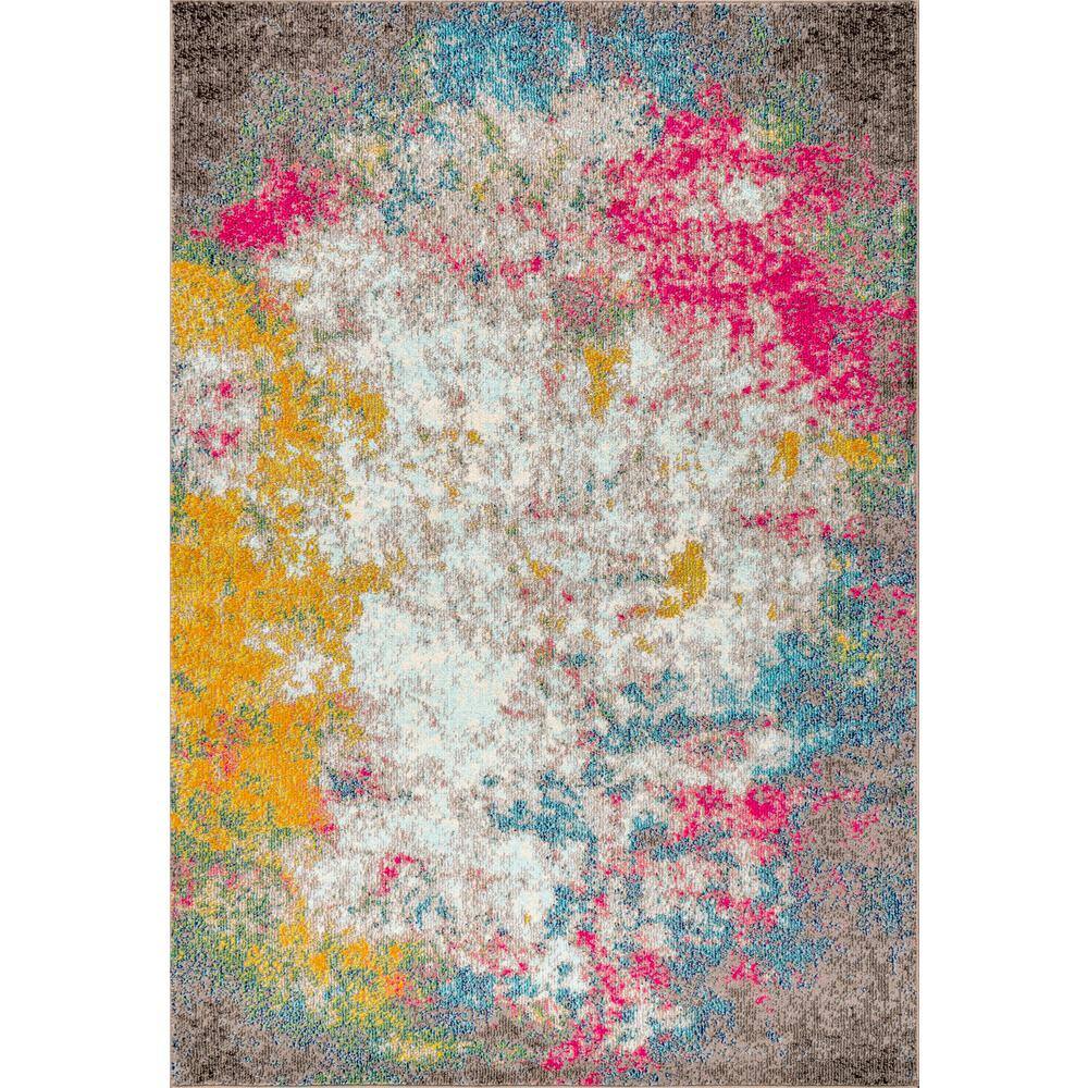 Yellow and Multicolor Abstract 8' x 10' Synthetic Area Rug