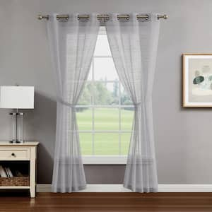 Rosemary Light Gray Grommet Sheer Tiebacks Window Curtain 38 in. W x 96 in. L (2-Panels)