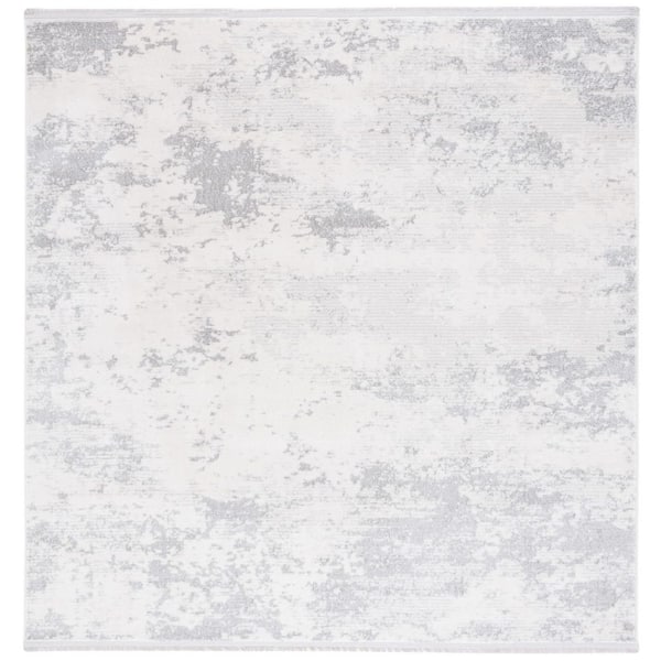 SAFAVIEH Whisper 7 ft. x 7 ft. Ivory/Gray Distressed Marble Square Area Rug