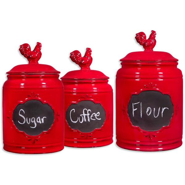 Home Essentials Beyond Red Ceramic Chalkboard Canisters Set Of 3 72019 The Home Depot