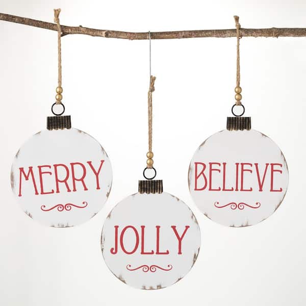 SULLIVANS 12 in. Jolly Text Ornament - Set of 3, Multicolored Christmas Ornaments