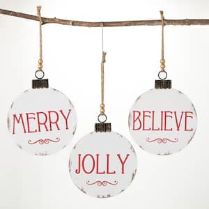 12 in. Jolly Text Ornament - Set of 3, Multicolored Christmas Ornaments