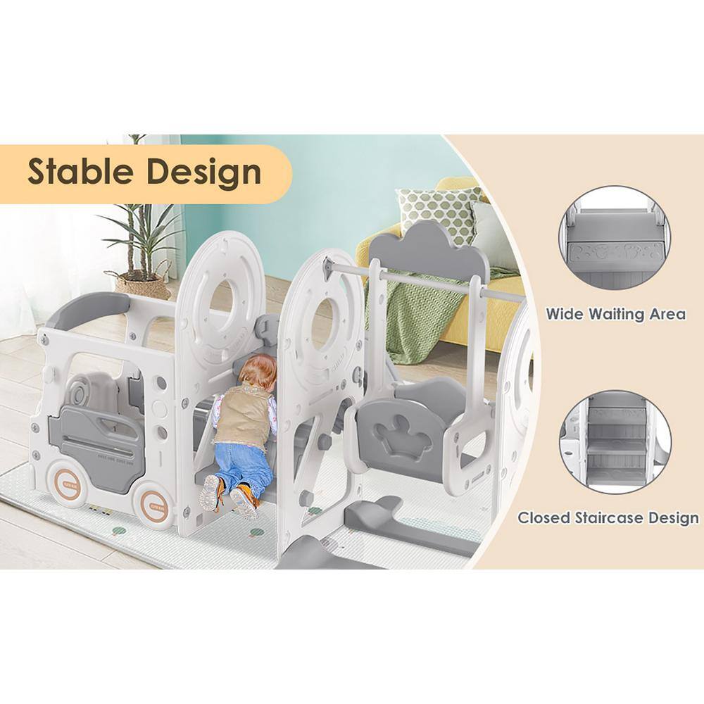 Beige and Gray 5-in-1 Toddler Slide and Swing Set