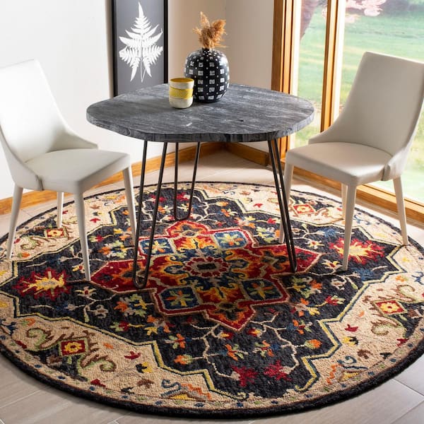 Aspen Charcoal/Cream 9 ft. x 9 ft. Round Border Area Rug