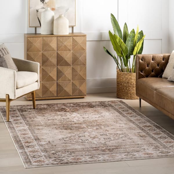 Blessing SplashGuard Machine Washable Area Beige 9 ft. x 12 ft. Indoor Area Rug