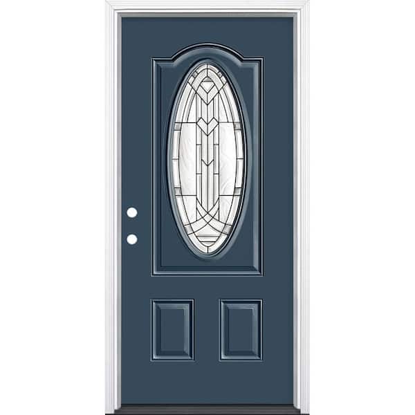 Masonite 36 in. x 80 in. Chatham 3/4 Oval-Lite Right-Hand Inswing Painted Steel Prehung Front Exterior Door with Brickmold