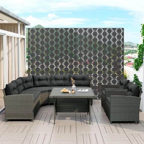 Tunearary 76 in. H Indoor Outdoor Waterproof Rustproof Black Openwork Square Metal Privacy Screen